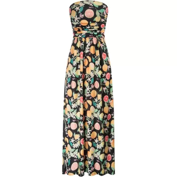 GRACE KARIN Women Strapless Casual Loose Ruched Long Maxi Dress with PocketsFruit Flower