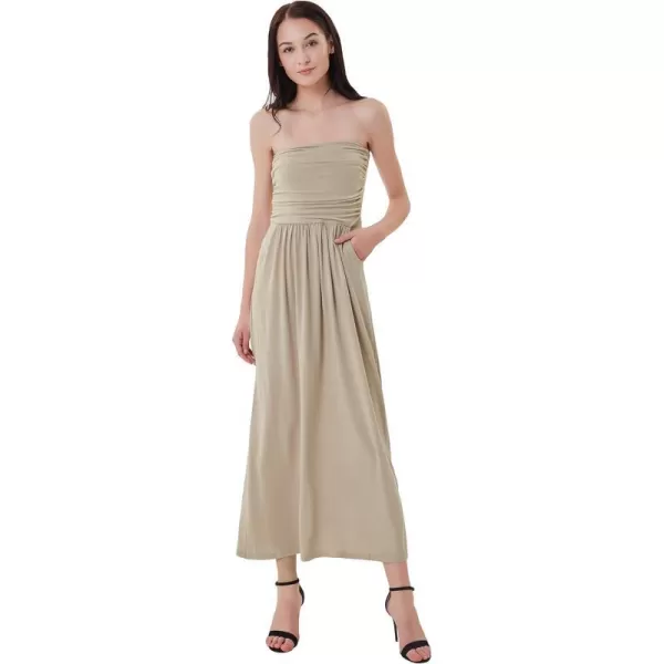 GRACE KARIN Women Strapless Casual Loose Ruched Long Maxi Dress with PocketsLight Coffee