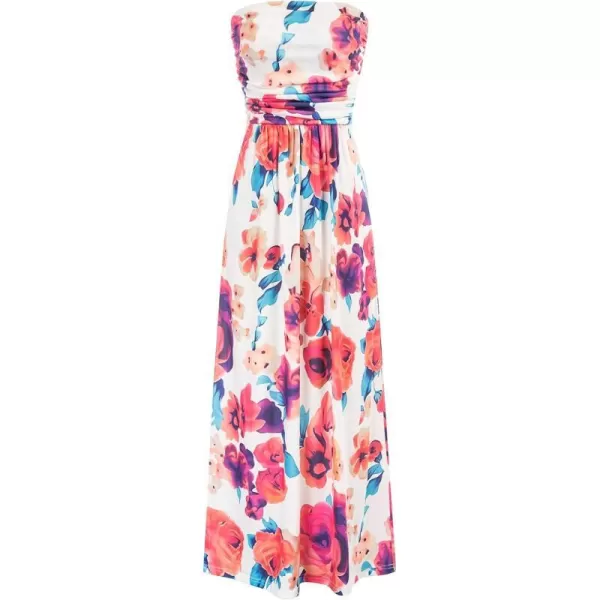 GRACE KARIN Women Strapless Casual Loose Ruched Long Maxi Dress with PocketsMulticolor Floral