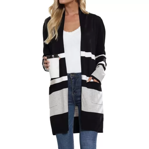 GRACE KARIN Women Striped Long Sleeve Open Cardigan Sweaters Coat with PocketsBlock Color10