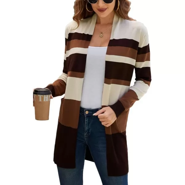 GRACE KARIN Women Striped Long Sleeve Open Cardigan Sweaters Coat with PocketsColorblock15