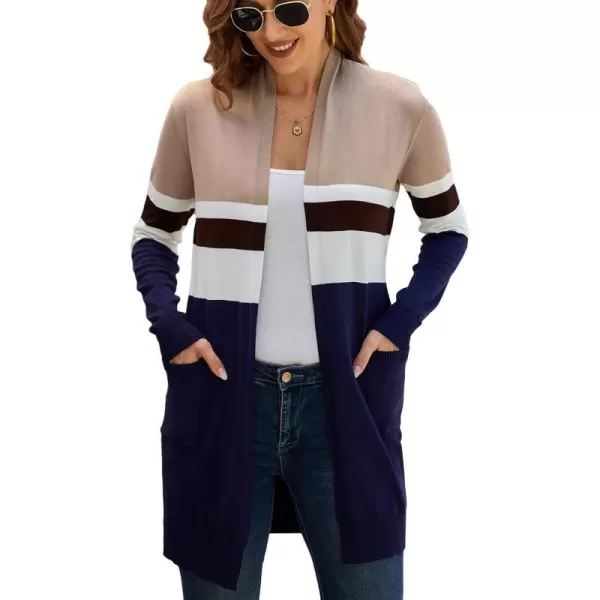 GRACE KARIN Women Striped Long Sleeve Open Cardigan Sweaters Coat with PocketsColorblock16