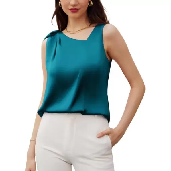 GRACE KARIN Women Summer Satin Tops Sleeveless V Neck BlousePeacock Blue