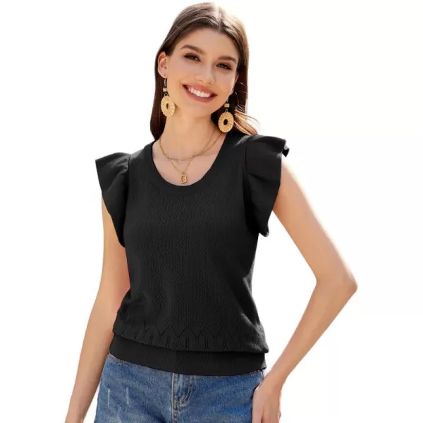 GRACE KARIN Women Summer Sweater Vest Shirt Sleeveless Crew Neck Ruffle Knit Crochet Tank TopBlack