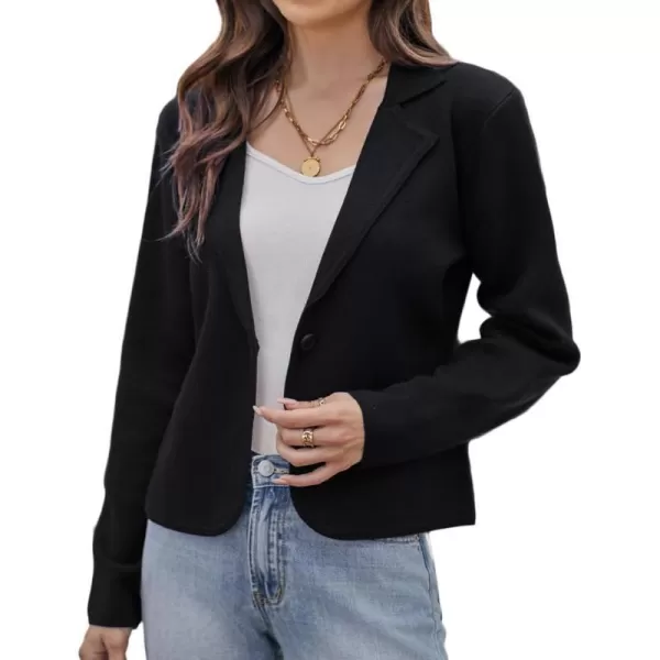 GRACE KARIN Women Sweater Blazer Casual Work Croppped Cardigan Lightweight Button Front Short Knit Blazer Jacket SXXLBlack