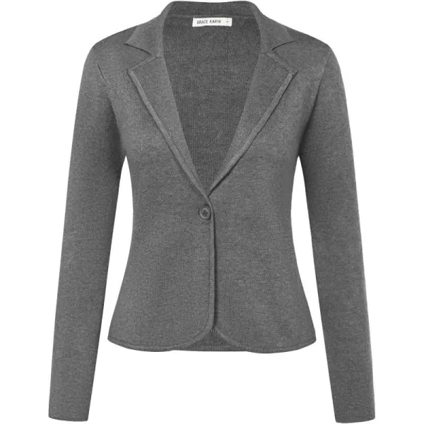 GRACE KARIN Women Sweater Blazer Casual Work Croppped Cardigan Lightweight Button Front Short Knit Blazer Jacket SXXLGrey