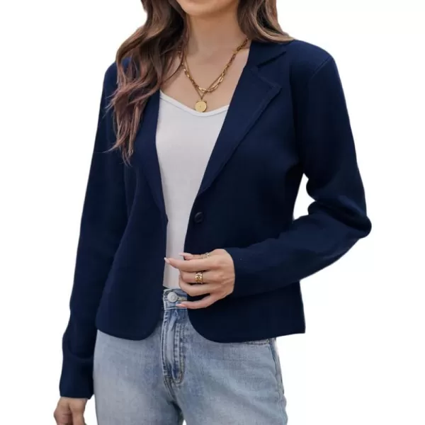 GRACE KARIN Women Sweater Blazer Casual Work Croppped Cardigan Lightweight Button Front Short Knit Blazer Jacket SXXLNavy Blue