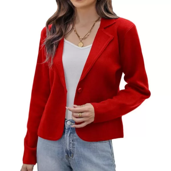 GRACE KARIN Women Sweater Blazer Casual Work Croppped Cardigan Lightweight Button Front Short Knit Blazer Jacket SXXLRed