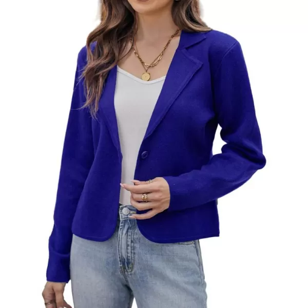 GRACE KARIN Women Sweater Blazer Casual Work Croppped Cardigan Lightweight Button Front Short Knit Blazer Jacket SXXLRoyal Blue