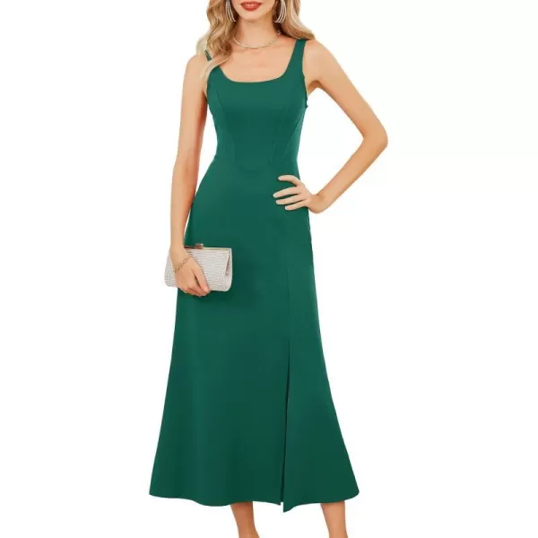 GRACE KARIN Womens 2023 Elegant Square Neck Split Formal Dress for Wedding Guest Cocktail Evening PartyDark Green