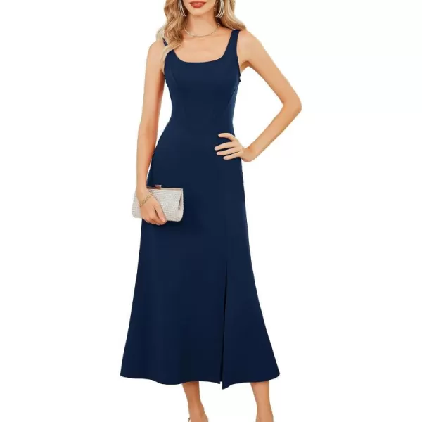 GRACE KARIN Womens 2023 Elegant Square Neck Split Formal Dress for Wedding Guest Cocktail Evening PartyNavy Blue