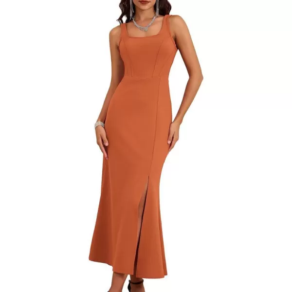 GRACE KARIN Womens 2023 Elegant Square Neck Split Formal Dress for Wedding Guest Cocktail Evening PartyOrange