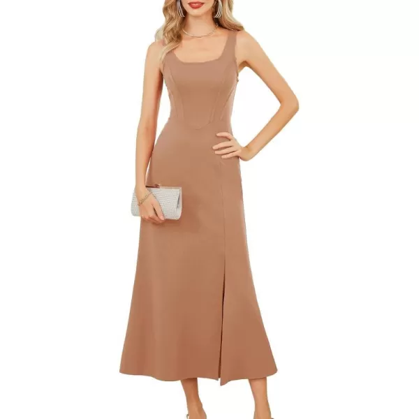 GRACE KARIN Womens 2023 Elegant Square Neck Split Formal Dress for Wedding Guest Cocktail Evening PartyPink