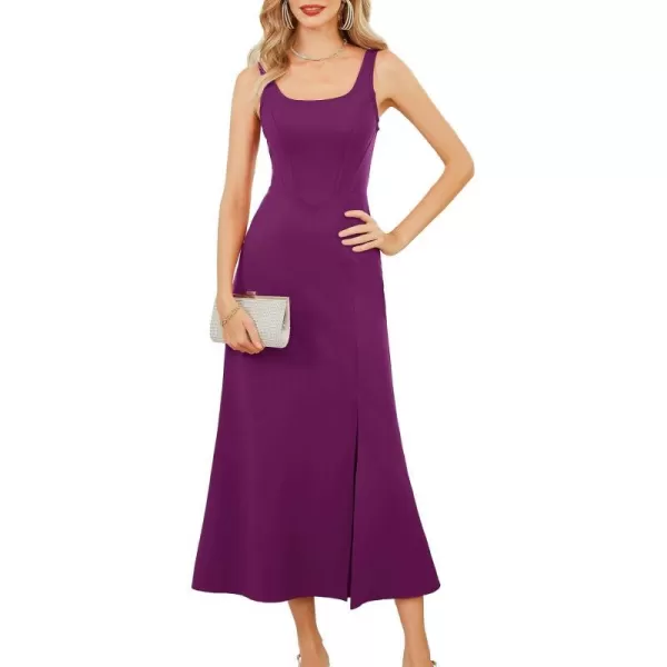 GRACE KARIN Womens 2023 Elegant Square Neck Split Formal Dress for Wedding Guest Cocktail Evening PartyPurple