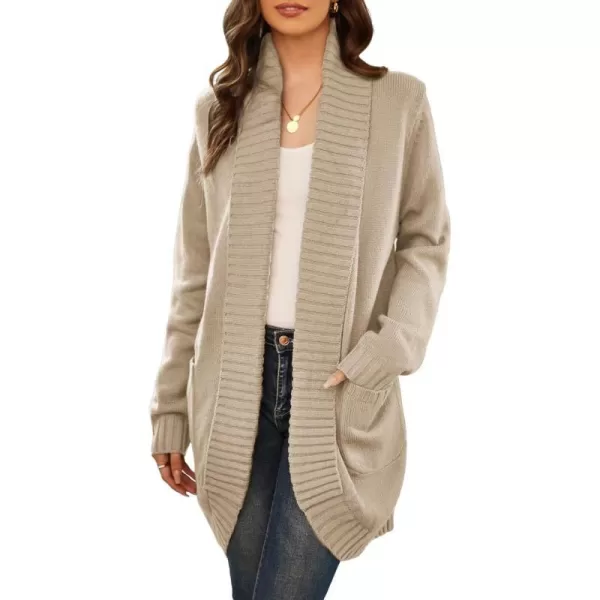 GRACE KARIN Womens 2023 Fall Long Sleeve Chunky Knit Cardigan Draped Open Front Cocoon Sweaters Coat with PocketsApricot