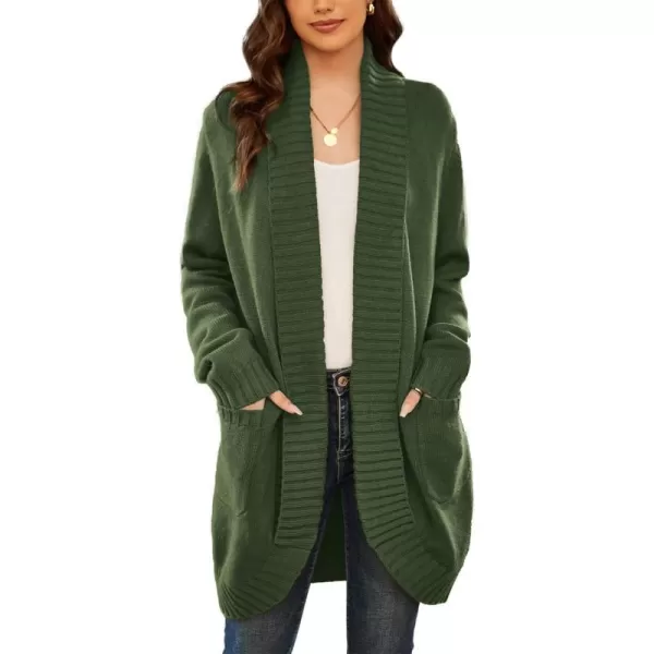 GRACE KARIN Womens 2023 Fall Long Sleeve Chunky Knit Cardigan Draped Open Front Cocoon Sweaters Coat with PocketsArmy Green