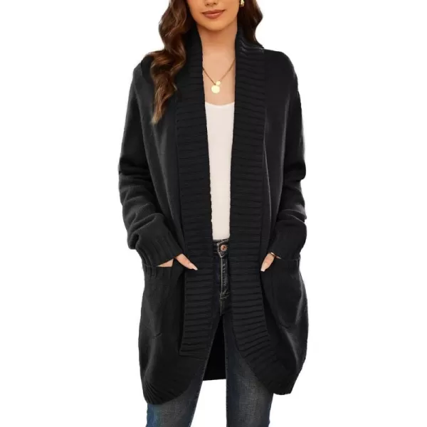 GRACE KARIN Womens 2023 Fall Long Sleeve Chunky Knit Cardigan Draped Open Front Cocoon Sweaters Coat with PocketsBlack