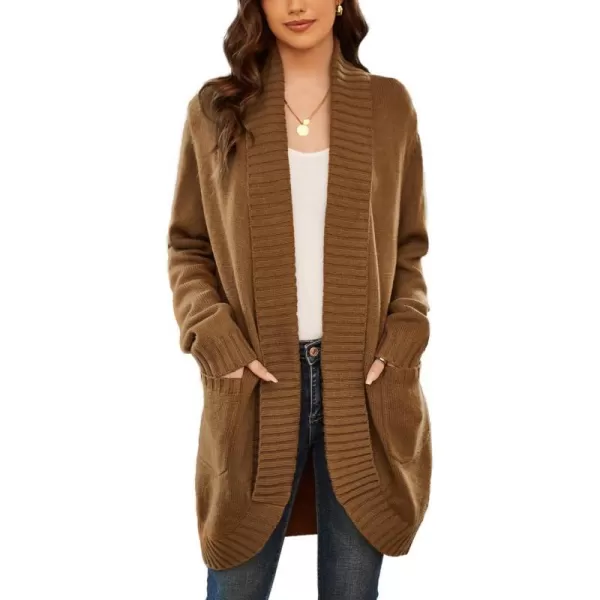 GRACE KARIN Womens 2023 Fall Long Sleeve Chunky Knit Cardigan Draped Open Front Cocoon Sweaters Coat with PocketsBrown