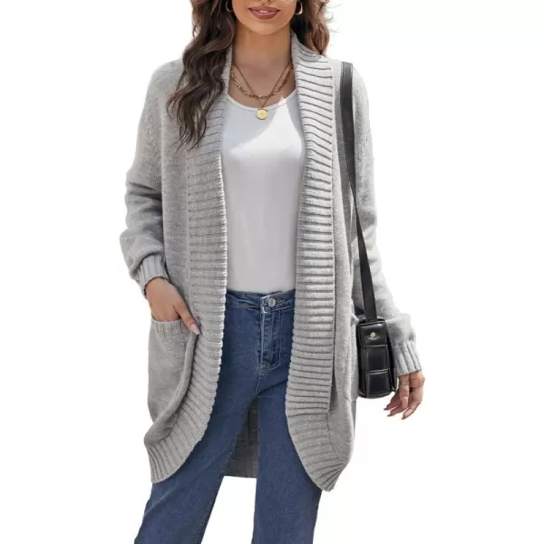 GRACE KARIN Womens 2023 Fall Long Sleeve Chunky Knit Cardigan Draped Open Front Cocoon Sweaters Coat with PocketsLight Gray