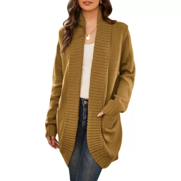 GRACE KARIN Womens 2023 Fall Long Sleeve Chunky Knit Cardigan Draped Open Front Cocoon Sweaters Coat with PocketsMustard