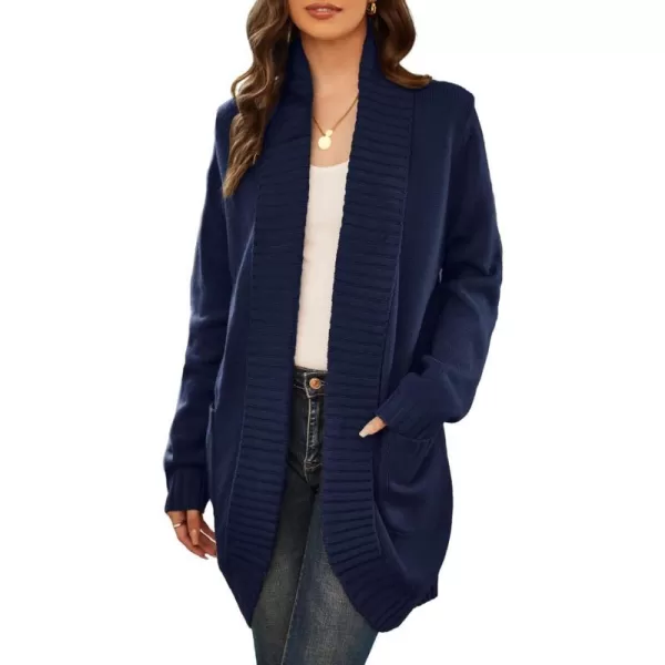 GRACE KARIN Womens 2023 Fall Long Sleeve Chunky Knit Cardigan Draped Open Front Cocoon Sweaters Coat with PocketsNavy Blue