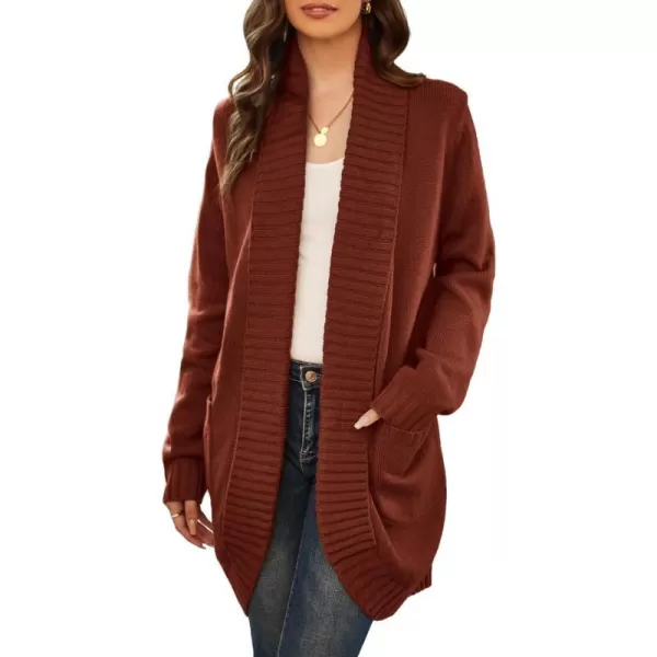 GRACE KARIN Womens 2023 Fall Long Sleeve Chunky Knit Cardigan Draped Open Front Cocoon Sweaters Coat with PocketsRust Red