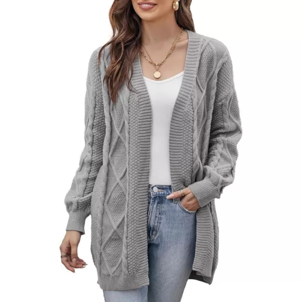 GRACE KARIN Womens 2023 Fall Long Sleeve Chunky Oversized Cardigan Casual Cable Knit Open Front Hip Length Sweater OuterwearLight Grey