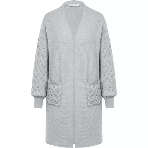 GRACE KARIN Womens 2023 Fall Long Sleeve Waffle Knit Cardigan Chunky Open Front Long Loose Sweater Coat with PocketsLight Gray