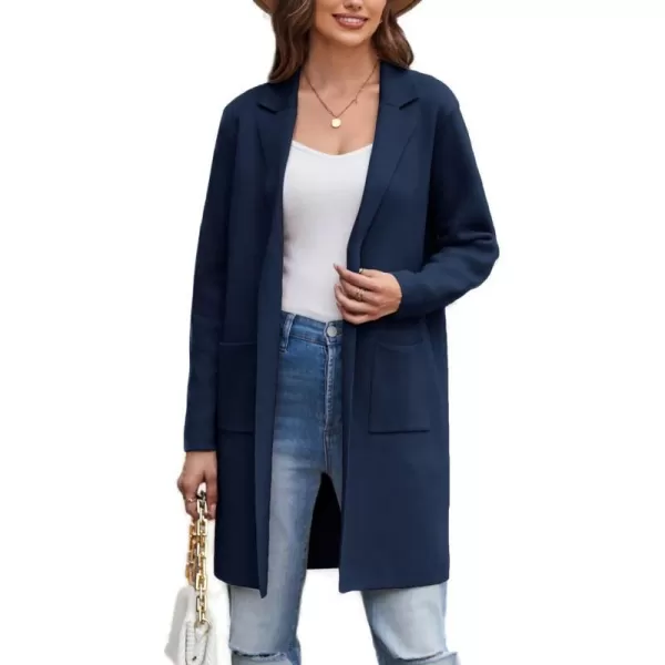 GRACE KARIN Womens 2023 Fashion Open Front Long Cardigan Sweaters Long Sleeve Lapel Knit Sweater Coats with PocketsNavy Blue