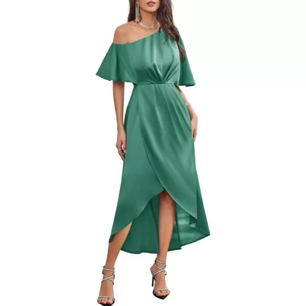 GRACE KARIN Womens 2023 Off One Shoulder Satin Ruched Dresses A Line High Low Formal Wedding Guest Evening Cocktail DressesGray Greensatin