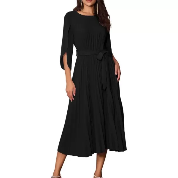 GRACE KARIN Womens 2023 Pleated Chiffon Flowy Dresses for Wedding Casual Midi Ruffle DressBlack