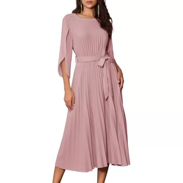 GRACE KARIN Womens 2023 Pleated Chiffon Flowy Dresses for Wedding Casual Midi Ruffle DressDark Pink