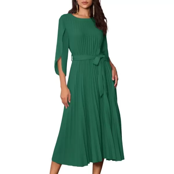 GRACE KARIN Womens 2023 Pleated Chiffon Flowy Dresses for Wedding Casual Midi Ruffle DressGreen