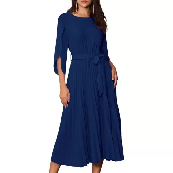 GRACE KARIN Womens 2023 Pleated Chiffon Flowy Dresses for Wedding Casual Midi Ruffle DressNavy