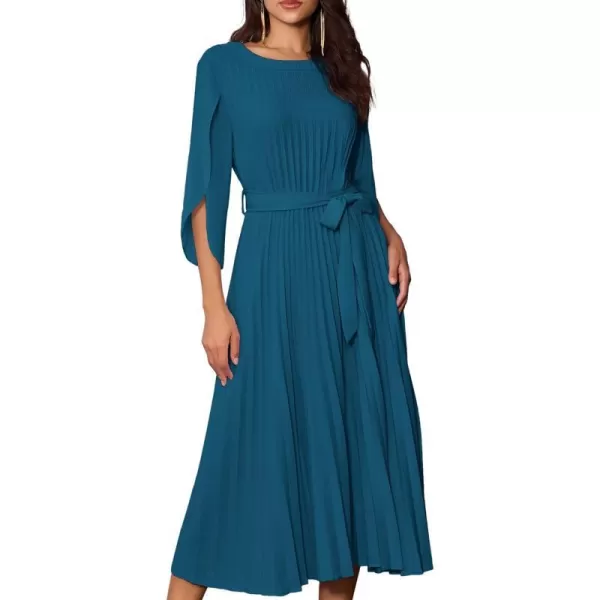 GRACE KARIN Womens 2023 Pleated Chiffon Flowy Dresses for Wedding Casual Midi Ruffle DressPeacock Blue