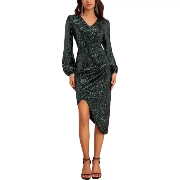 GRACE KARIN Womens 2023 Sexy Sequin Dress Sparkly Glitter Wrap V Neck Bodycon Cocktail Dress Irregular Hem Party DressGreen