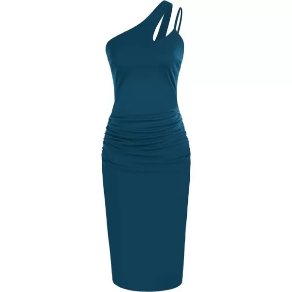 GRACE KARIN Womens 2023 Summer Bodycon Dress Cutout One Shoulder Sleeveless Ruched Cocktail Party Midi DressesPeacock Blue