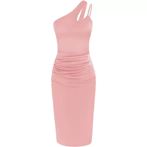 GRACE KARIN Womens 2023 Summer Bodycon Dress Cutout One Shoulder Sleeveless Ruched Cocktail Party Midi DressesPink