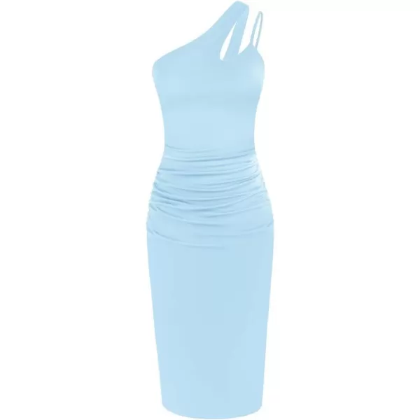 GRACE KARIN Womens 2023 Summer Bodycon Dress Cutout One Shoulder Sleeveless Ruched Cocktail Party Midi DressesSky Blue