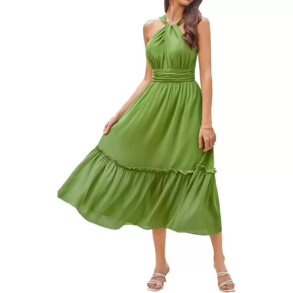 GRACE KARIN Womens 2024 Casual Summer Sleeveless Flowy Maxi Halter Neck Smocked Tiered Wedding Guest Beach Long DressesGreen