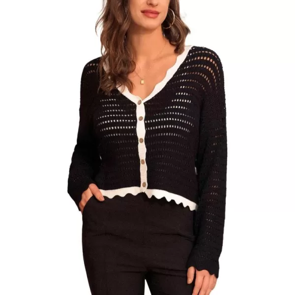 GRACE KARIN Womens 2024 Cropped Cardigan Lightweight Crochet Knit Sweater Back Striped HollowOut Bolero Shrug for DressesBlack  White Stripe