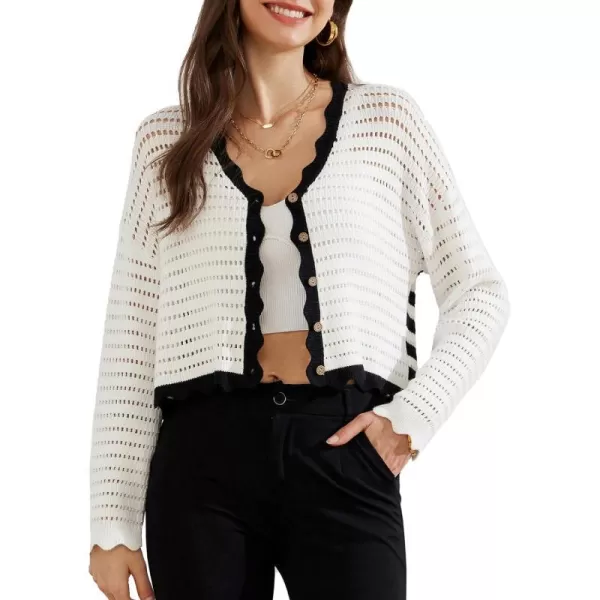 GRACE KARIN Womens 2024 Cropped Cardigan Lightweight Crochet Knit Sweater Back Striped HollowOut Bolero Shrug for DressesWhite  Black Stripe