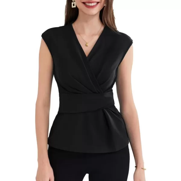 GRACE KARIN Womens 2024 Dressy Tops Casual Short Cap Sleeve Peplum Blouses Summer Wrap V Neck Work Business Shirt TopBlack