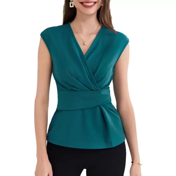 GRACE KARIN Womens 2024 Dressy Tops Casual Short Cap Sleeve Peplum Blouses Summer Wrap V Neck Work Business Shirt TopBlue Green