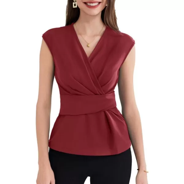 GRACE KARIN Womens 2024 Dressy Tops Casual Short Cap Sleeve Peplum Blouses Summer Wrap V Neck Work Business Shirt TopDark Red