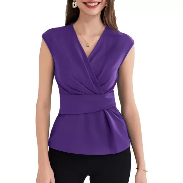 GRACE KARIN Womens 2024 Dressy Tops Casual Short Cap Sleeve Peplum Blouses Summer Wrap V Neck Work Business Shirt TopPurple