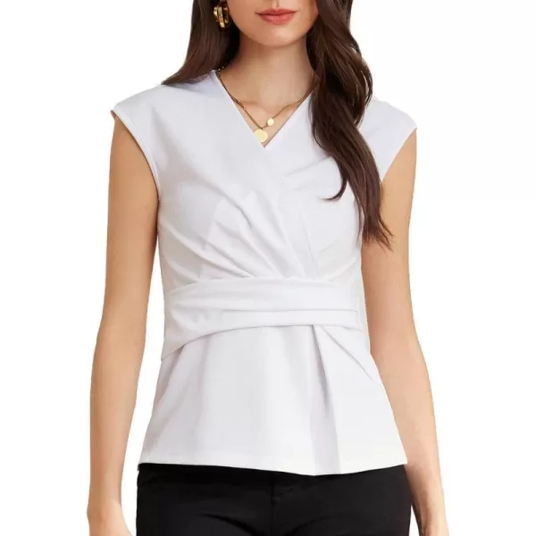 GRACE KARIN Womens 2024 Dressy Tops Casual Short Cap Sleeve Peplum Blouses Summer Wrap V Neck Work Business Shirt TopWhite