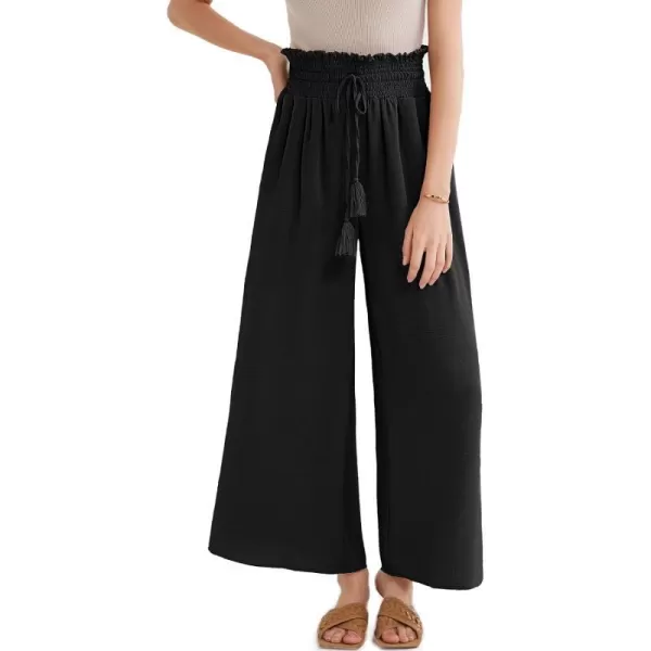 GRACE KARIN Womens 2024 Elastic High Waisted Palazzo Pants Loose Casual Wide Leg Lounge Boho Pant Trousers with PocketBlack