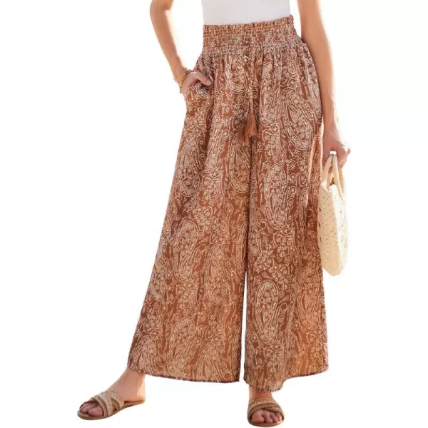 GRACE KARIN Womens 2024 Elastic High Waisted Palazzo Pants Loose Casual Wide Leg Lounge Boho Pant Trousers with PocketCoffee Print