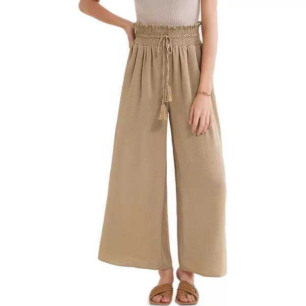 GRACE KARIN Womens 2024 Elastic High Waisted Palazzo Pants Loose Casual Wide Leg Lounge Boho Pant Trousers with PocketKhaki